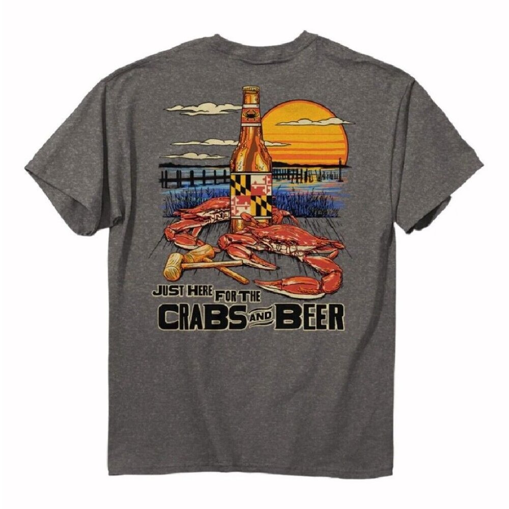 Just Here For The Crabs And Beer Short Sleeve T-Shirt - NEW Fast Ship